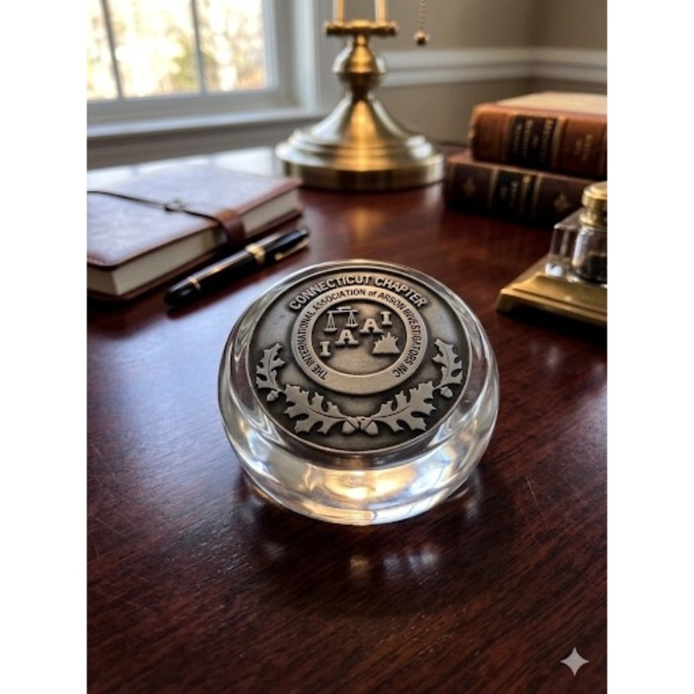 Old Forge Pewter IAAI Connecticut Arson Investigators Crystal Paperweight USA